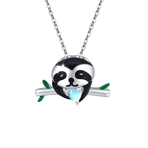 CUOKA MIRACLE Faultier Anhänger Halskette 925 Sterling Silber Tier Halskette Mondstein Halskette Faultier Schmuck Regenbogen Mondstein Weihnachtsgeschenke für Damen Mutter Tochter von CUOKA MIRACLE