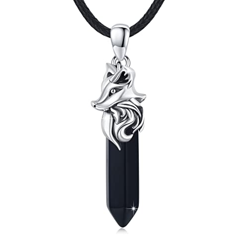 CUOKA MIRACLE Fuchs Kette 925 Sterling Silber Herren Schwarz Kristall Fuchs Anhänger Tier Halskette Gotisch Fuchs Schmuck für Damen Männer Mädchen Junge von CUOKA MIRACLE