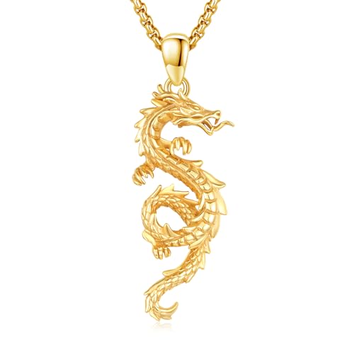 CUOKA MIRACLE Goldene Drachen Kette 925 Sterling Silber Herren Drachen Anhänger Halskette für Damen Unisex Drachen Schmuck Valentinstag Geschenke für Männer Mädchen von CUOKA MIRACLE
