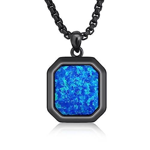 CUOKA MIRACLE Halskette Herren Schwarz 925 Sterling Silber Blau Opal Anhänger Kette Herren Männer Opal Weihnachten Geschenke für Jungs Damen von CUOKA MIRACLE