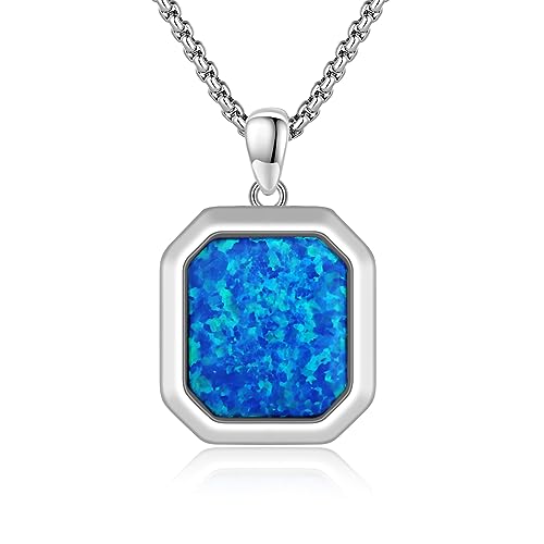 CUOKA MIRACLE Halskette Herren Schwarz 925 Sterling Silber Blau Opal Anhänger Kette Herren Männer Opal Weihnachten Geschenke für Jungs Damen von CUOKA MIRACLE