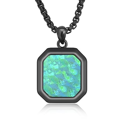 CUOKA MIRACLE 925 Sterling Silber Halskette für Herren mit Blau Opal – Elegantes Schmuck Geschenk für Weihnachten, Geburtstag & Valentinstag – Männerkette in Schwarz von CUOKA MIRACLE