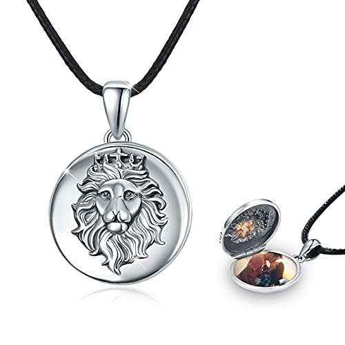 CUOKA MIRACLE Herren Medaillon Kette 925 Sterling Silber Löwe Foto Medaillon zum öffnen Anhänger Halskette Damen Tier Löwe Schmuck Amulett Weihnachts Geschenk für Kinder Mädchen Mutter von CUOKA MIRACLE