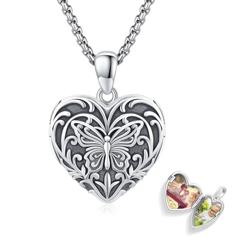 CUOKA MIRACLE Herz Medaillon Halskette 925 Sterling Silber Schmetterling Medaillon Kette mit Kristall Amulett Medaillon zu öffnen für Bilder Medaillon Schmuck Geschenke für Frauen Mädchen von CUOKA MIRACLE