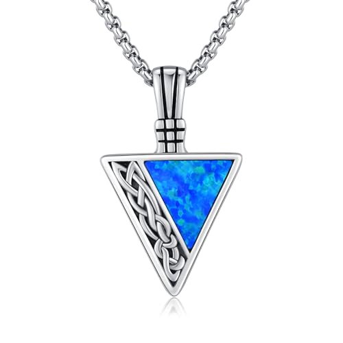 CUOKA MIRACLE Kette Herren Pfeilspitze Halskette 925 Sterling Silber Männer Wikinger Anhänger Kette Keltisches Amulett Schmuck Pfeil Halskette für Unisex Sohn Jungen Damen Weihnachts (06-Blauer Opal) von CUOKA MIRACLE