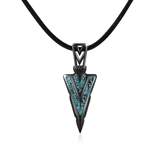 CUOKA MIRACLE Kette Herren Schwarz 925 Sterling Silber Blau Opal Pfeil Anhänger Halskette Punk Pfeilspitze Schmuck Valentinstag Geschenke für Mann Damen Bruder von CUOKA MIRACLE