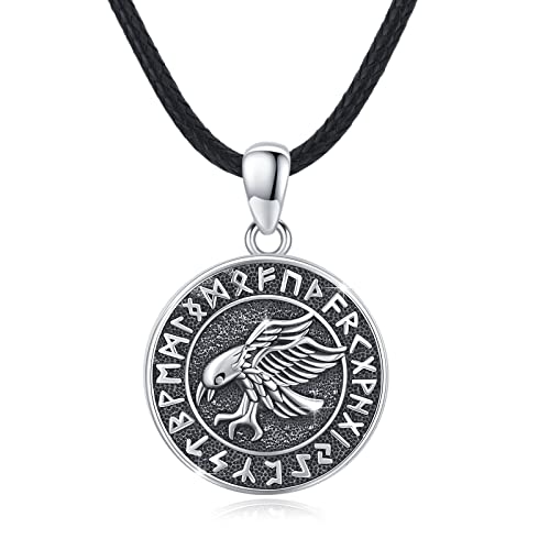 CUOKA MIRACLE Kette Herren Wikinger 925 Sterling Silber Vintage Anhänger Adler Halskette für Männer Nordische Runen Halskette Tier Wikinger Schmuck für Damen von CUOKA MIRACLE