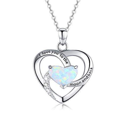 CUOKA MIRACLE Kette Herz Damen 925 Sterling Silber Herz Anhänger mit Opal Kette Muttertag Geschenk für Frauen Mutter Freundin Mädchen von CUOKA MIRACLE