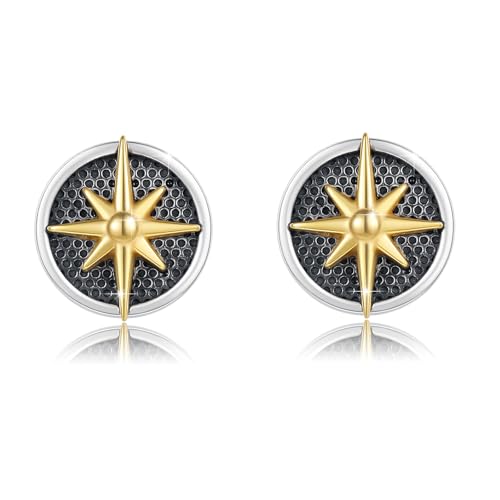 CUOKA MIRACLE Kompass Ohrstecker Ohrringe 925er Sterling Silber Keltisch Ohrstecker für Herren Keltischer Schmuck Damen Frauen Rundlicher Kleiner Ohrring Valentinstag Weihnachten Geburtstag von CUOKA MIRACLE