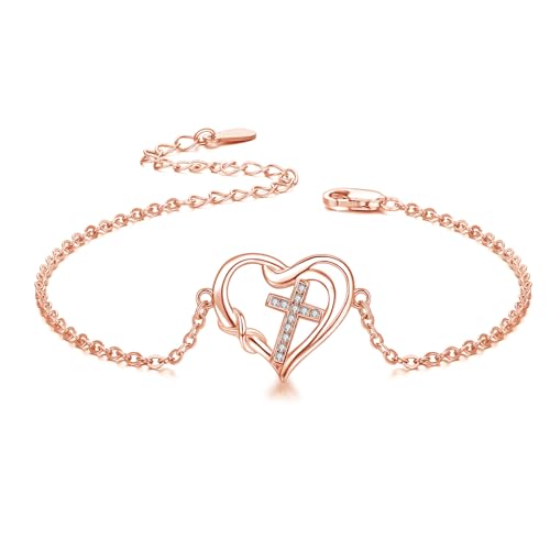 CUOKA MIRACLE Kreuz Armband für Mädchen 925 Sterling Silber Herz Kreuz Armband Damen Kreuz Armband Unendlichkeit Geschenke Schmuck für Tochter von CUOKA MIRACLE