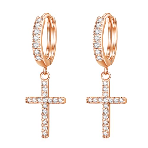 CUOKA MIRACLE Kreuz Ohrringe für Mädchen - 925 Sterling Silber Herz Creolen Klein für Damen - Unendlichkeit Geschenke Schmuck für Tochter (0330-Rose Gold) von CUOKA MIRACLE