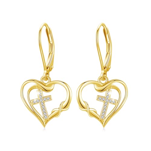 CUOKA MIRACLE Kreuz Ohrringe für Mädchen - Goldene Herz Ohrringe 925 Sterling Silber - Kleine Creolen für Damen - Unendlichkeit Geschenke Schmuck von CUOKA MIRACLE