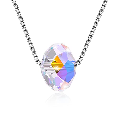 CUOKA MIRACLE 925 Sterling Silber Kreis Kristall Halskette für Damen - Ewige Liebe Runder Anhänger Schmuck für Mutter Mädchen von CUOKA MIRACLE