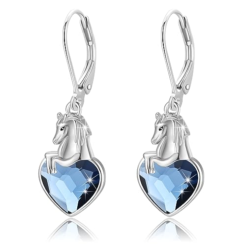 CUOKA MIRACLE Mädchen Creolen Ohrring 925 Sterling Silber Kristall Tier Pferd Ohrringe für Kinder Kreolen Pferd Schmuck für Damen Tochter von CUOKA MIRACLE
