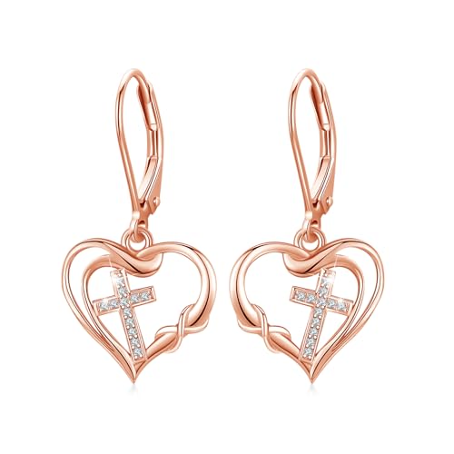 CUOKA MIRACLE Mädchen Kreuz Ohrringe Roségold - Herzförmige 925er Sterling Silber Creolen - Kleine Damen Ohrringe - Unendlicher Geschenkschmuck von CUOKA MIRACLE