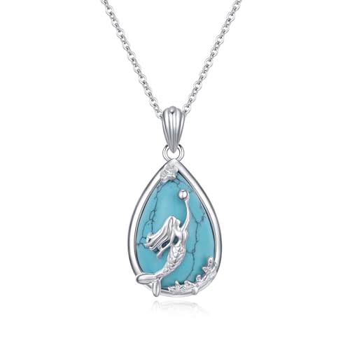 CUOKA MIRACLE Mädchen Meerjungfrau Kette 925 Sterling Silber Meerjungfrau Anhänger Halskette Meerjungfrau Schmuck Geschenke für Frauen Kinder (03-turquoise) von CUOKA MIRACLE