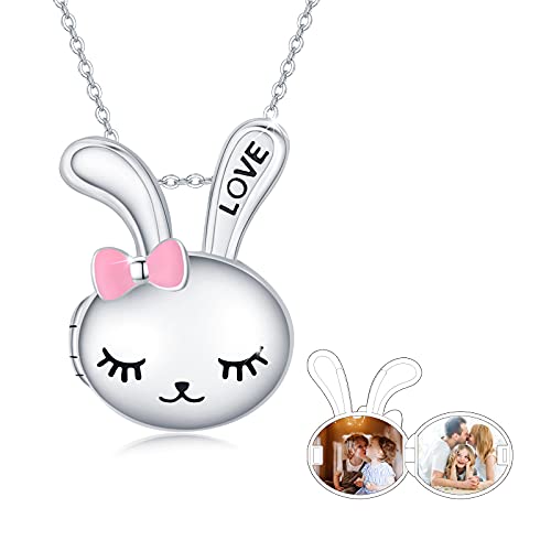 CUOKA MIRACLE Medaillon Kette Silber 925 Hasen Medaillon Kinder Medaillon zum öffnen für 2 Bilder Medaillon Mädchen Tier Hasen Foto Medaillon Kette Geburtstag Ostern Geschenke für Kinder Mädchen von CUOKA MIRACLE
