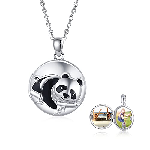CUOKA MIRACLE Medaillon mit Kette 925 Sterling Silber Panda Foto Medaillon zum öffnen für Bilder Memory Halskette für Damen Tier Anhänger Schmuck Amulett für Kinder Mädchen Mutter von CUOKA MIRACLE