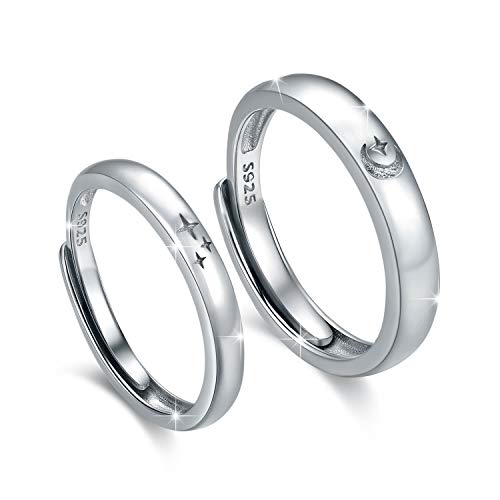 CUOKA MIRACLE Mond und Sterne Ringe für Paar 925 Sterling Silber Mond und Stern Ringe für Paare Eheringe für Sie und Ihn Verstellbar Offener Ring Verlobungsring Schmuck Geschenke Damen Mädchen Kinder von CUOKA MIRACLE