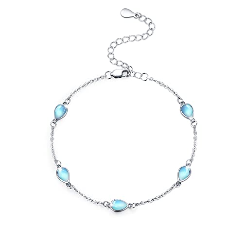 CUOKA MIRACLE Mondstein Armband Sterling Silber Regenbogen Runde Mondstein Mädchen Armband Mondstein Schmuck für Kinder (F-Silber-Wassertropfen) von CUOKA MIRACLE