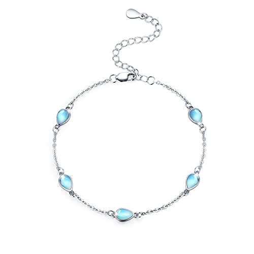 CUOKA MIRACLE Mondstein Armband - Sterling Silber Regenbogen Runde Mondstein Mädchen Armband - Schmuck für Kinder (F-Silber-Wassertropfen) von CUOKA MIRACLE