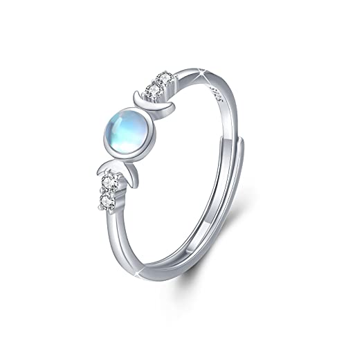CUOKA MIRACLE Mondstein Ring Silber 925 - Regenbogen Verstellbar Damen Offen Dreifacher Göttin Schmuck für Mädchen Frau Freundin Mutter von CUOKA MIRACLE
