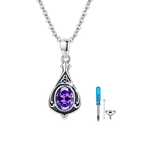 CUOKA MIRACLE Amethyst Urnen Ketten für Asche 925 Sterling Silber Memorial Keltisch Irish Tropfen Urnen Anhänger Halskette Feuerbestattung Andenken Asche Schmuck für Damen Herren von CUOKA MIRACLE