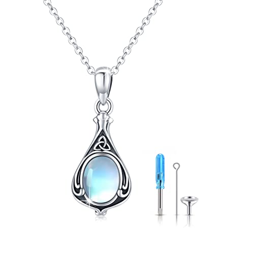 CUOKA MIRACLE Mondstein Urnenketten für Asche 925 Sterling Silber Memorial Keltisch Irish Tropfen Urnen Anhänger Halskette Feuerbestattung Andenken Asche Schmuck für Damen Unisex von CUOKA MIRACLE