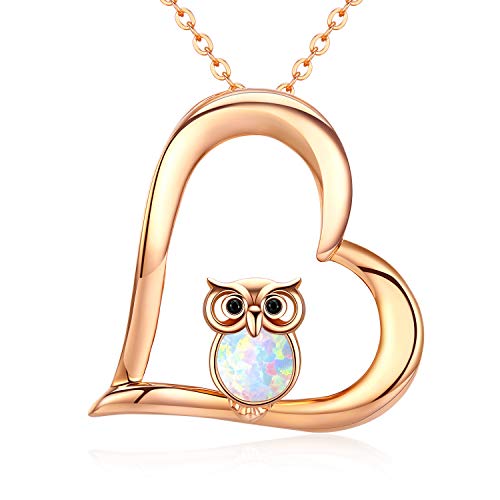 CUOKA MIRACLE Opal Eule Kette 925 Sterling Silber Rosegold Kette Herz Damen Anhänger Eule Schmuck Weihnachts Geschenk für Frauen Mädchen Freundin Mutter Tochter von CUOKA MIRACLE