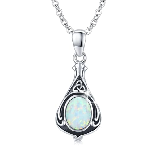 CUOKA MIRACLE Opal Kette Mädchen 925 Sterling Silber Keltisch Irish Tropfen Anhänger Halskette Opal Schmuck für Damen von CUOKA MIRACLE
