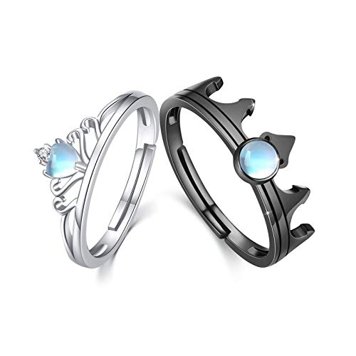 CUOKA MIRACLE Paar Ringe Set Silber 925 Mondstein Ring Paar Verstellbar Partnerringe für Sie und Ihn Verlobungsringe Paar Valentinstag Weihnachts Geschenke von CUOKA MIRACLE
