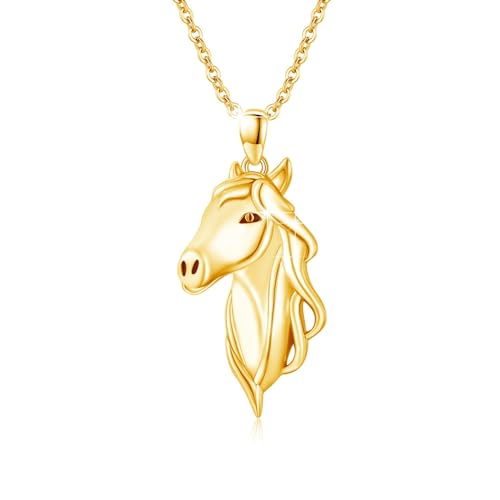 CUOKA MIRACLE Pferd Halskette 925 Sterling Silber Pferd Kette für Damen Pferde Anhänger Kette Pferde Schmuck Geschenk für Frauen Mädchen Freundin Ehefrau Mutter Tochter Pferdeliebhaber (02-Gold) von CUOKA MIRACLE