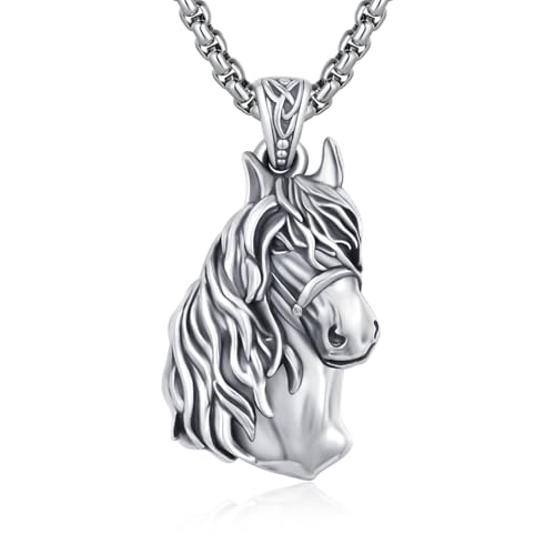 CUOKA MIRACLE Pferdekopf Kette für Herren 925 Sterling Silber Wikinger Pferde Anhänger Halskette Damen Unisex Pferde Schmuck Valentinstag Geschenke für Männ Pferdeliebhaber (01-Oxidierte) von CUOKA MIRACLE