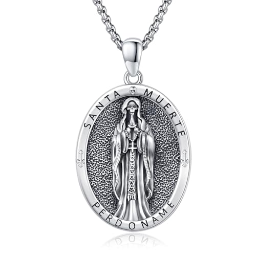 CUOKA MIRACLE Religiöse Beschützer Halskette 925 Sterling Silber Medaille Anhänger Halskette Schutz Patron Amulett Schmuck Geschenk St Schutz Halskette, Weihnachten Geburtstage Geschenk (Sensenmann) von CUOKA MIRACLE