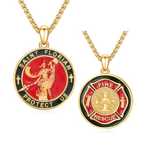 CUOKA MIRACLE Religiöse Beschützer Halskette Gold 925 Sterling Silber Medaille Anhänger Halskette St. Florian Religiöse Schutz Patron Amulett Schmuck Geschenk St Schutz Halskette 22+2 Zoll von CUOKA MIRACLE