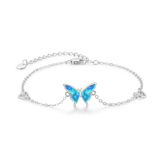 CUOKA MIRACLE Schmetterling Kette 925 Sterling Silber Opal Schmetterling Anhänger Halskette für Damen Schmetterling Schmuck für Mädchen Kinder (H-Armband) von CUOKA MIRACLE