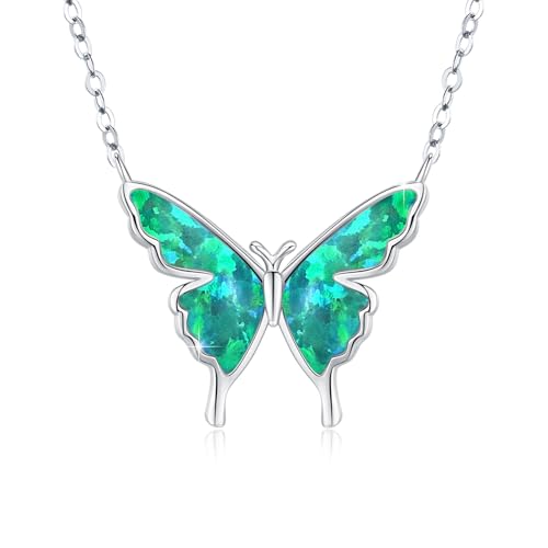 CUOKA MIRACLE Schmetterling Kette 925 Sterling Silber Anhänger für Damen Mädchen Halskette Schmuck für Kinder (Opal-C) von CUOKA MIRACLE