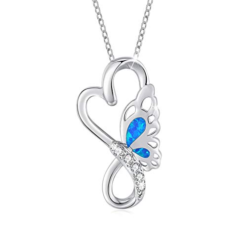 CUOKA MIRACLE Schmetterling Opal Kette für Damen 925 Sterling Silber Opal Schmuck Schmetterling Anhänger Halskette für Mädchen Kinder von CUOKA MIRACLE