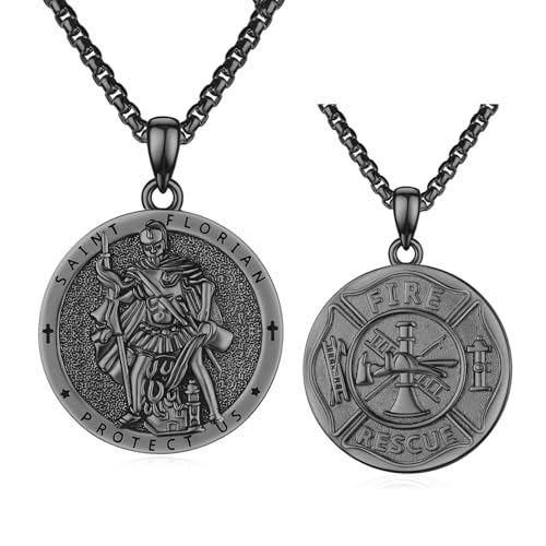 CUOKA MIRACLE St. Florians Religiöse Beschützer Halskette 925 Sterling Silber Medaille Anhänger Religiöse Schutz Patron Amulett Schmuck Geschenk St. Floria Schutz Kette 22+2 Zoll von CUOKA MIRACLE