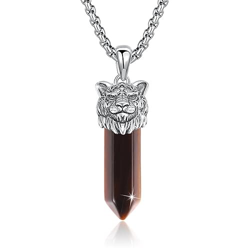 CUOKA MIRACLE Tiger Kette 925 Sterling Silber Herren Kristall Anhänger Tiger Halskette für Männer Wikinger Tiger Schmuck für Damen Mädchen Junge von CUOKA MIRACLE