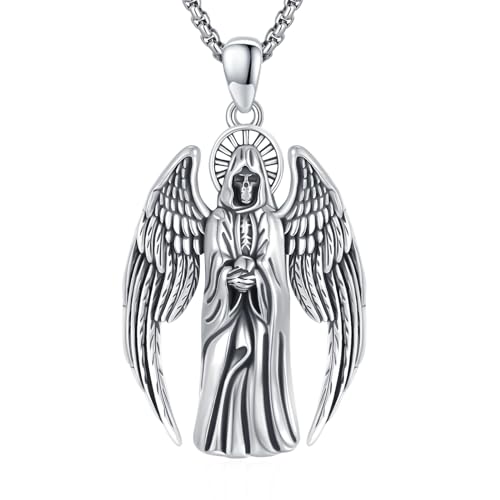 CUOKA MIRACLE Totenkopf Kette Skull Halskette 925 Sterling Silber Totenkopf Skull Anhänger Wing Gothic Skelett Halskette Punk Schmuck Geschenke für Damen und Herren Halloween (04-Wings) von CUOKA MIRACLE