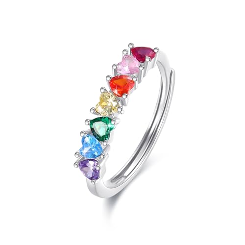 Chakra Ring 925 Sterling Silber Verstellbarer 7 Chakra Regenbogen Steine Yoga Zirkonia Ring für Damen Chakren Schmuck für Mädchen Frauen von CUOKA MIRACLE