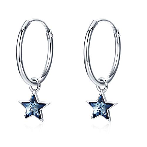 Creolen Stern 925 Sterling Silber Dangle 15mm Creolen mit Kristallen für Frauen Mädchen von CUOKA MIRACLE