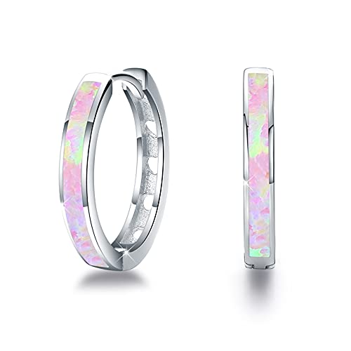 Damen Creolen Ohrringe 925 Sterling Silber Opal Ohrringe Kleine Creolen Kreis Ohrringe Opal Schmuck Geschenke für Mama Frauen Kinder von CUOKA MIRACLE