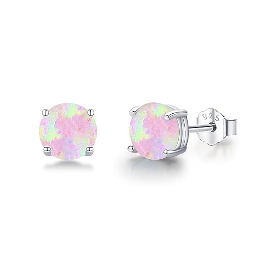 Damen Opal Ohrstecker 925 Sterling Silber Runde Opal Ohrringe für Mädchen Hypoallergene Ohrstecker Weihnachten Geschenke für Frauen Kinder von CUOKA MIRACLE