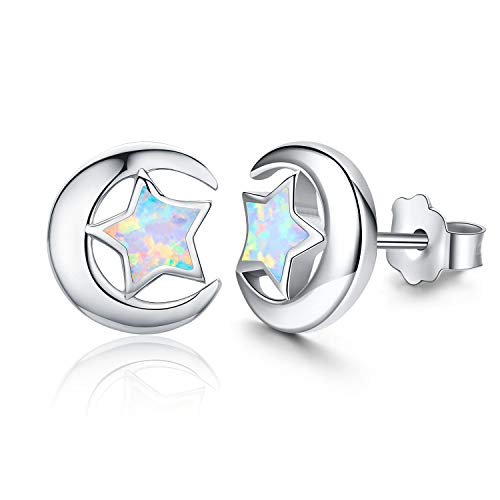 Damen Stern Ohrringe 925 Silber Stern Ohrstecker Ohrringe Stern Silber 925 Sterling Silber Opal Ohrringe Knorpel Ohrringe für Frauen Sterne Ohrringe (silber) von CUOKA MIRACLE