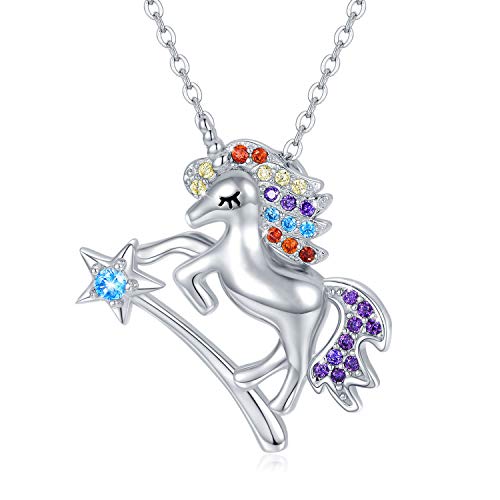 Einhorn Kette 925 Sterling Silber Regenbogen Einhorn Anhänger Halskette Stern Einhorn Schmuck für Damen Geburtstag Weihnachten Geschenk für Kinder Mädchen von CUOKA MIRACLE