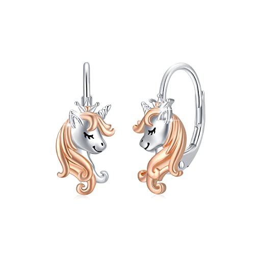 CUOKA MIRACLE Einhorn Ohrringe Creolen Mädchen 925 Sterling Silber Kinder Creolen Klein Ohrringe Kreolen für Damen Einhorn Tier Ohrringe für Damen Mädchen Mutter Tochter von CUOKA MIRACLE