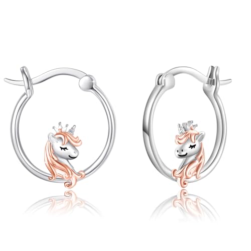 Einhorn Ohrringe 925 Sterling Silber Mädchen Creolen Ohrringe Klein Kreolen Mädchen Einhorn Schmuck für Mama Damen Kinder von CUOKA MIRACLE