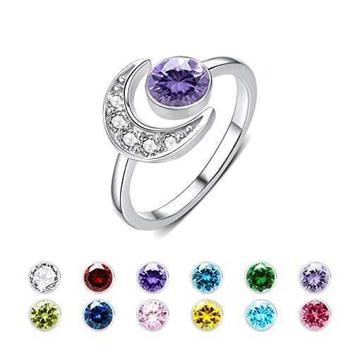 Februar Geburtsstein Ringe für Frauen - 925 Sterling Silber Mond Ringe - Verstellbarer Offener Ring - Jahrestag & Geburtstag Schmuck - Geschenk für Frau, Mutter, Tochter, Freundin von CUOKA MIRACLE